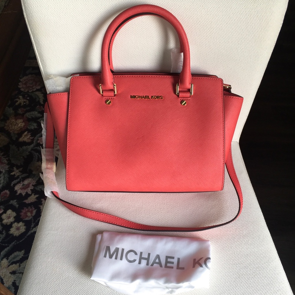 NWT Michael Kors Medium Selma Leather Satchel watermelon